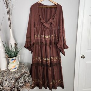 Chocolate Brown Floral Long Sleeve Dress
